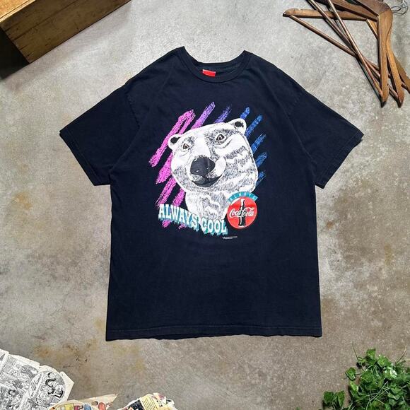 Vintage 90s 1994 Coca Cola Polar Bear Tee Mens XL Black Purple Coke Promo Shirt - Picture 1 of 5